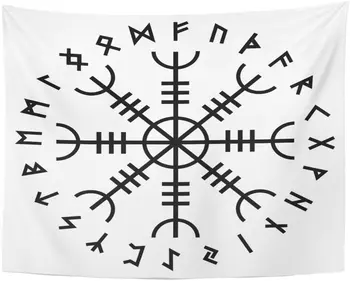 Simbol negru Aegishjalmur Cârma Venerație Teroare Islandeză Doage Magice cu Rune Scandinave Magie Albă Tapiserie de pe Perete