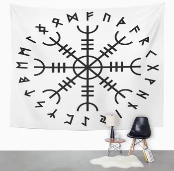 Simbol negru Aegishjalmur Cârma Venerație Teroare Islandeză Doage Magice cu Rune Scandinave Magie Albă Tapiserie de pe Perete