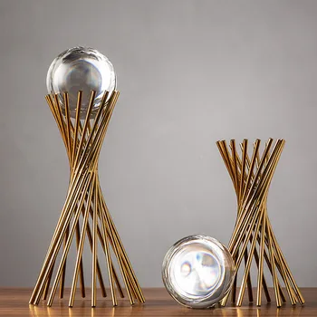 Simplitatea Moderne De Lux Glob De Cristal Metal Sculptura Abstractă Birou Meserii Cameră Decor Artware Acasă Decorare Cadouri De Afaceri