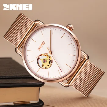 SKMEI Lux Ceas Automatic Barbati Gol Cadran de Afaceri Mecanice Mens Ceasuri din Oțel Inoxidabil Plasă de Curea de Moda Ceas de ceas 9201