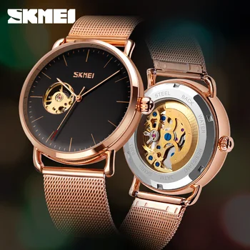 SKMEI Lux Ceas Automatic Barbati Gol Cadran de Afaceri Mecanice Mens Ceasuri din Oțel Inoxidabil Plasă de Curea de Moda Ceas de ceas 9201