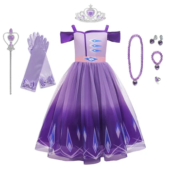 Snow Queen 2 Violet Fete Elsa Dress De Pe Umăr Costum De Halloween Copil De Crăciun Pentru Copii Rochii Pentru Sugari Craciun Copii De Vacanță