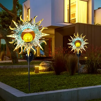 Solar LED Flacără de Lumină Impermeabil IP55 Retro Fier Grădină cu Gazon, cu Lampă de Grădină în aer liber, Peisaj de Iluminat Decor Sun Moon Unghi de Flacără