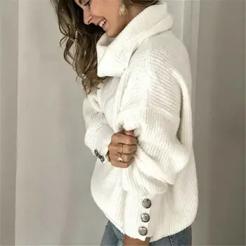 Solidă Guler De Toamna Tricotate Pulover Casual Femei Topuri 2019 Iarna Cu Maneci Lungi Doamnelor De Bază Pulovere