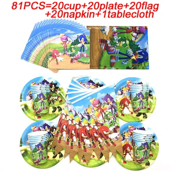 Sonic Ariciul Temă Ziua de naștere Cadouri Pentru Copii Favoruri Tacamuri Sonic Ariciul Consumabile Partid Decoratiuni Set 81PCS