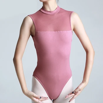 Stand guler plasă de Balet din Spate Sexy Plasă de diamant Gimnastica Tricouri Pentru Adulți Balet Tricouri Pentru Femei de Dans Body Costum