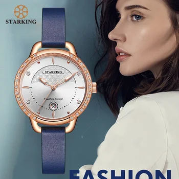 STARKING Femei Ceasuri de Diamant, Cuarț Ceas de mână Moda Sapphire Piele Data Ceas Fată Ceas de mână Cadou pentru Soția Relogio