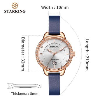 STARKING Femei Ceasuri de Diamant, Cuarț Ceas de mână Moda Sapphire Piele Data Ceas Fată Ceas de mână Cadou pentru Soția Relogio