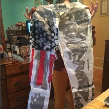 Steagul American Tipărite Blugi De Înaltă Stretch Slim Fit Casual Stea Cu Cinci Colțuri Dungă Roșie Plus Dimensiune Pantaloni Fashion Pantaloni