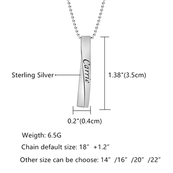 Sterling Silver 3D Personalizate Bara Verticală Colier Gravat 4 Părți Nume Text Personalizat Răsucite Pilon Pandantiv pentru Barbati Femei