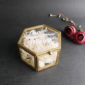 Sticla Personalizate Cutie De Inel De Nunta Personalizate Cutie De Inel,Hexagon De Sticlă În Formă De Cutie De Inel,Inel Perna Personalizate