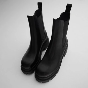 Stil britanic Femei Chelsea Cizme Elastice Slip-on Black pentru femei cizme Platforma de Iarnă Cizme Scurte Femei Bottes pour femmes a186