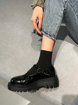 Stil britanic pantofi din piele femei 2020 toamna colegiu nou stil de moda fund gros rotund toe pantofi