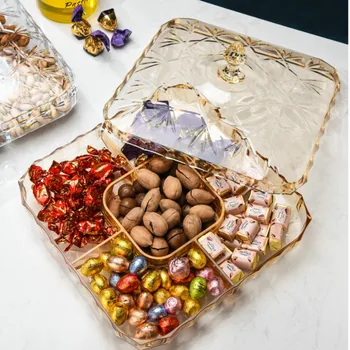 Stil European fructe Uscate plăci Compartiment Cu capac Home living Plastic transparent, cutii de bomboane MJ708