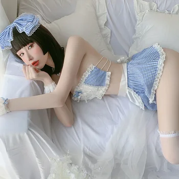 Stil japonez Servitoare Drăguț Set Sexy Seductie Menajera Cosplay Uniformă Dantela Tub de Top de Costum Fusta Femei Porno babydoll Sex Joc de Costume