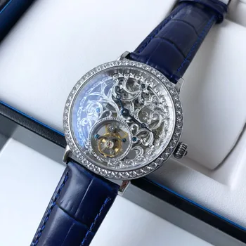 Sugess cristal skeleton tourbillon bărbați ceas mecanic din piele de moda cupluri ceas rezistent la apa 5ATM bărbați ceasuri de mana