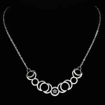 Sun Moon Pentagrama din Oțel Inoxidabil de Culoare Argintie Coliere Femei Vrăjitorie Declarație Colier Bijuterii gargantilla N427S02