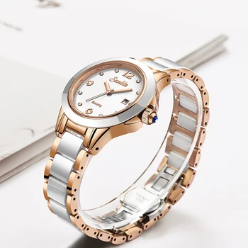 SUNKTA brand original Doamnelor Alb ceramică Brățară cuarț Ceas moda ceas casual femei a crescut de ceas de aur montre femme Cadou