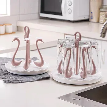 Swan Formă De Sticlă Ceașcă Titularul Bucătărie Uscare Raft De Depozitare Cupa Scurgere Vas Rack Umeras Organizator Sta