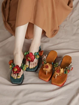 Tayunxing Lucrate Manual Din Piele Flori Plat Flops Pentru Femei De Vară Papuci Flip Confort Casual Doamna Sunshine Beach Pantofi 1808-93