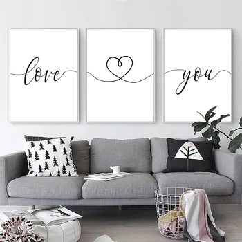 Te iubesc Citate Romantice de Cuplu Poster Minimalist Canvas Wall Art Print Alb-Negru Imagine de Pictură Aniversare Cadou pentru Ea