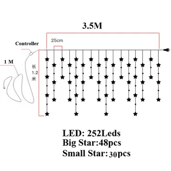 Thrisdar 3,5 M 252Led Plin de Stele Fereastră Perdea LED String Zână Lumina 8 Modul de Nunta de Crăciun Twinkle Star Fereastra Sloi de gheață Garland