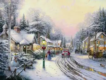 Tipărite Thomas Kinkade Satul de Crăciun de imprimare panza pictura in ulei,panza mare artă ieftine ,arta de perete panza pictura