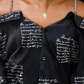 Toamna Bluza Tricouri Sexy V-Neck Scrisoare De Imprimare Bluze Spaghete Curea Birou Doamnă Fără Mâneci Top Casual Elegant Buton De Cămașă D30