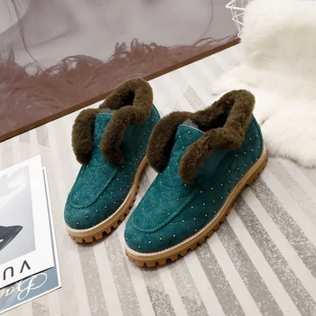 Toamna Iarna Noi Plus Catifea Caldă Bumbac Pantofi Casual Confortabil Alunecare Rotund Deget de la picior Plat Reale de Lână Cizme de Zapada Pantofi de Designer