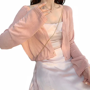 Toamna se Tricotează Roz Cardigan Femei Stil coreean Haine cu Maneca Lunga, Pulovere Femei 2020 Roz kawaii pulover cardigan Casual topuri