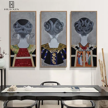 Tradițională Chineză Frumoase Costume Vechi Servitoare Coafura Bumbac Picturi Abstracte Postere De Perete Imagini Pentru Decor Acasă