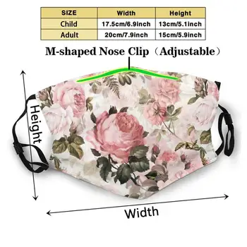 Trandafiri roz de Imprimare 3d Reutilizabile Gura Masca Filtru Lavabil Anti Praf Masca de Fata Vintage Rose Trandafiri Roz Modele Repetitive