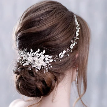 Trendy Flori Pearl Crystal Headband Nunta HairBand De Mireasa Accesorii De Par Caciula Femei Păr De Nunta Bijuterii Handmade
