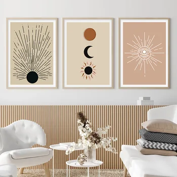 Trendy Soarele și Luna Boho Abstract Peisaj Arta de Perete Poster Pânză de Pictură Imprimare Imagini pentru Camera de zi Interior Decor Acasă