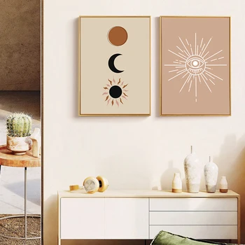 Trendy Soarele și Luna Boho Abstract Peisaj Arta de Perete Poster Pânză de Pictură Imprimare Imagini pentru Camera de zi Interior Decor Acasă