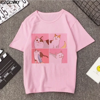 Tricou femei de Vara Noi, O-Neck Loose Maneci Scurte Pisica Drăguț Print T Camasa Pentru Fete Elevii Harajuku coreeană Stil BF Topuri Tee