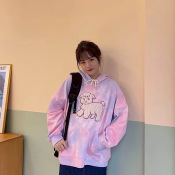 Tricou femei jacheta de toamna colegiu Japoneze moale fata de pluș drăguț urechi de vopsire versiunea coreeană liber sălbatice student hanorace