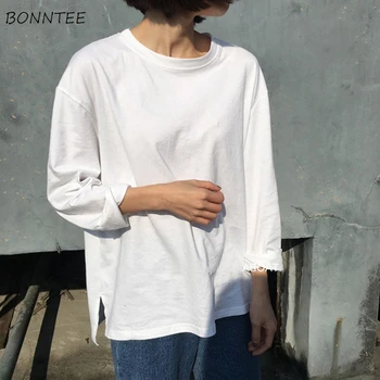 Tricouri Femei cu Maneci Lungi Solid în Interiorul Doamnelor Haine de Top 2020 Femei la Modă Vrac Student Simplu All-meci Tee coreean T-shirt