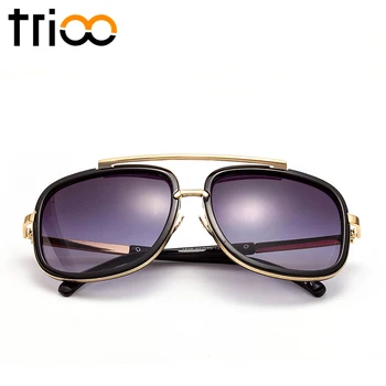 TRIOO Pătrat Maro ochelari de Soare pentru Barbati Brand de Lux de Designer Cadru Metalic de Aur Oculos de Înaltă Calitate Gradient de Lentile de Ochelari de Soare Pentru Barbati