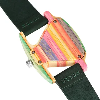 Unic Triunghiul Femeilor din Lemn Ceas Creativ de Colorat Doamna Verde/ Rosu din Piele Ceas Elegant pentru Femei Ceasuri de Top Cadouri