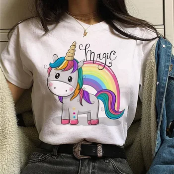 Unicorn harajuku femei drăguț desen animat amuzant ulzzang 90 streetwear tricou coreeană stil grunge feminin Casual t-shirt îmbrăcăminte