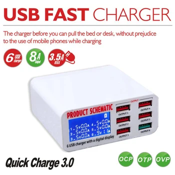 USB Charge 3.0 6-Port 6A Adaptorul de Încărcător USB Hub Multi-Port USB Hub Cu Încărcător Stație de Andocare cu Ecran LCD Auto Detecta Tech