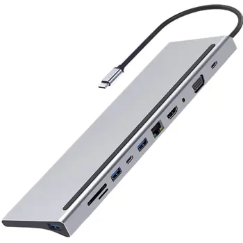 USB de Tip C Hub Adaptor Laptop Docking Station, MST Dual Monitor, Dual HDMI, VGA, RJ45 SD TF pentru MacBook XPS Dell Hp Lenovo ThinkPad