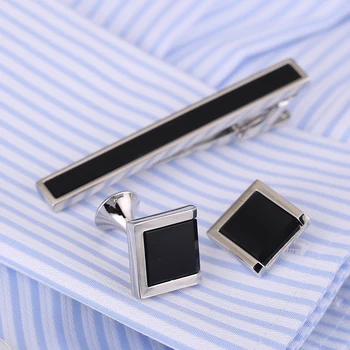 VAGULA Alamă Butoni Cravata Clip 3Pcs Set de Lux de Top Bonito Piatră Neagră Gemelos Incuietoare Clasic Cravata Ac de Cravata Bar SET 33