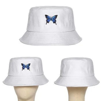 Vara Fluture Găleată față-Verso broderie Bob de Soare Femme Florale Pălărie Panama Pălărie Femei Barbati din Bumbac Moda Băiat Trist Capac Fete