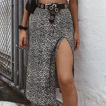 Vara Split Leopard Femeie Fuste de Vara cu Print Floral Mare Talie O-Linie Fusta Midi de sex Feminin Streetwear Slim Sexy mujer faldas