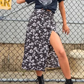 Vara Split Leopard Femeie Fuste de Vara cu Print Floral Mare Talie O-Linie Fusta Midi de sex Feminin Streetwear Slim Sexy mujer faldas