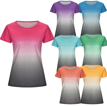 Vara Tricou Femei Casual Tricouri Topuri Curcubeu Gradient Cu Maneci Scurte T-Shirt De Vara Tricou Pentru Femei Doamnelor Bumbac Tricouri