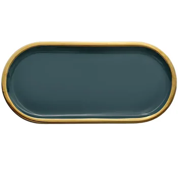 Verde Nordică Aur Rim Ceramica Oval Placa De Vest Dish Farfurie De Desert Din Portelan Bijuterii Tava De Stocare, Vesela Tacamuri Set