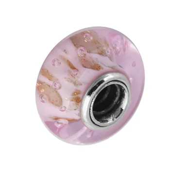 Veritabil 925 Sterling Silver Glitter Roz din Sticlă de Murano Farmec se Potrivește Pandora Brățară DIY Margele pentru a Face Bijuterii kralen en-Gros